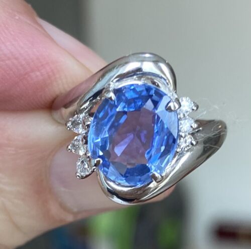 Sensational Unheated 3.91ct Blue Sapphire Platinum & Diamond Ring GIA