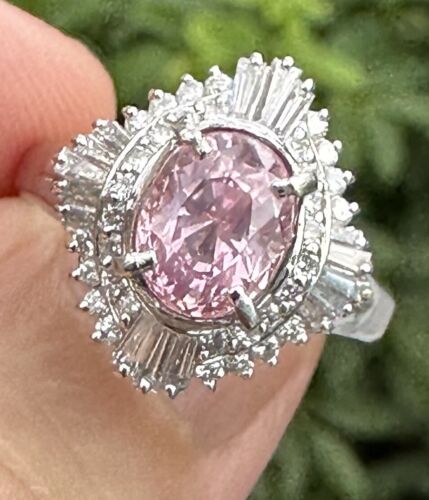 Sensational Unheated 3.18ct Padparadscha Sapphire & Diamond Ring AIGS