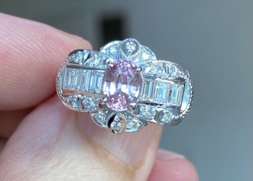 Extraordinary Unheated 1.23ct Padparadscha Sapphire & Diamond Ring GIA