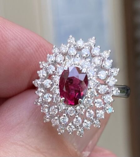 A Magnificent Unheated No Heat 1.23ct Burma Ruby & Diamond Ring GIA