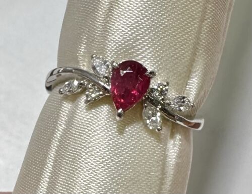 A Rare & Delightful Red Beryl/Bixbite Diamond Platinum Ring