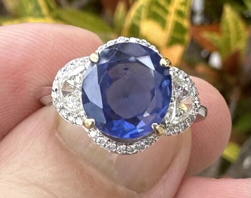 Magnificent Unheated Burma No Heat 5.25ct  Blue Sapphire Ring GIA Cert