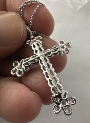 An Exquisite Pink Sapphire & Diamond Cross Platinum Pendant & Chain