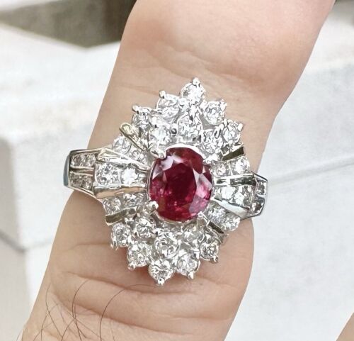 A Magnificent Unheated Burma 1.36ct Pigeon’s Blood Ruby & Dia Ring GRS