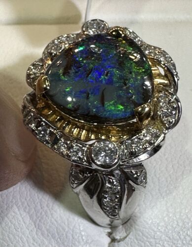 Exquisite 3.75ct Australian Black Opal & Diamond Platinum/18k Ring