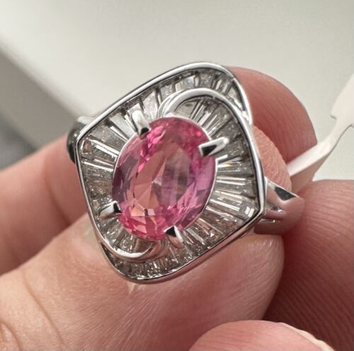 Sensational Unheated 1.29ct Padparadscha Sapphire & Diamond Ring AIGS