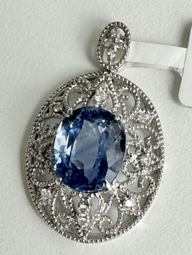 A Wonderful 8.00ct  Sri Lanka Sapphire & Diamond 18k Pendant