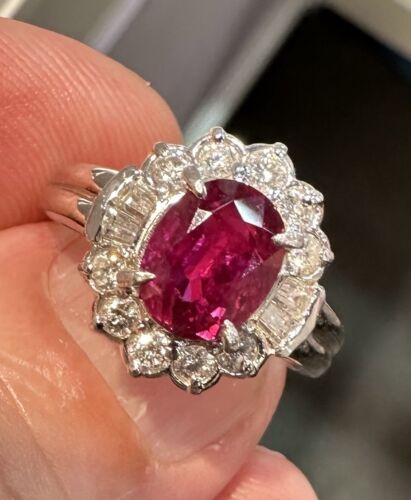 Exquisite 2.11ct Ruby & Diamond Platinum Ring GIA