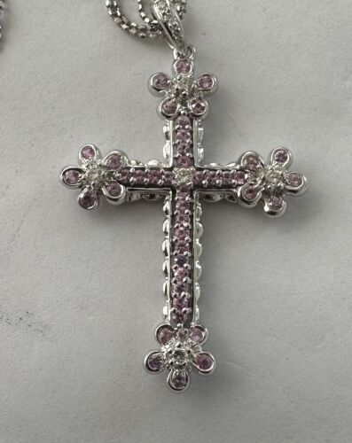 An Exquisite Pink Sapphire & Diamond Cross Platinum Pendant & Chain