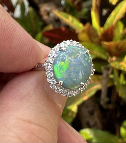 Magnificent 3.65ct Australian Black Opal & Diamond Platinum Ring