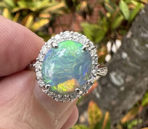 Magnificent 3.65ct Australian Black Opal & Diamond Platinum Ring