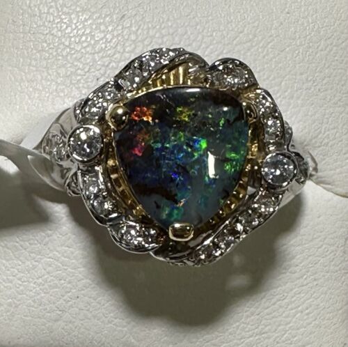 Exquisite 3.75ct Australian Black Opal & Diamond Platinum/18k Ring