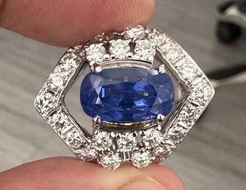 Magnificent Unheated Burma 7.28ct Cornflower Blue Sapphire Ring Lotus