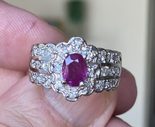 Beautiful Unheated No Heat 1.01ct Burma Ruby & Diamond Ring GIA