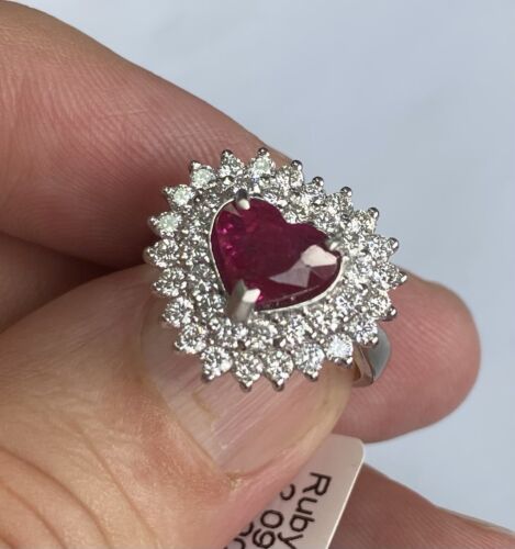 Wonderful Unheated 2.09ct Burma Ruby & Diamond Plat Ring Lotus Cert