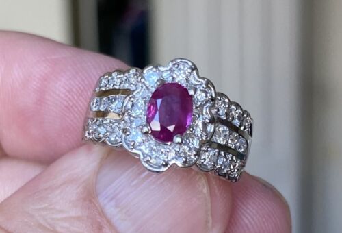 Beautiful Unheated No Heat 1.01ct Burma Ruby & Diamond Ring GIA