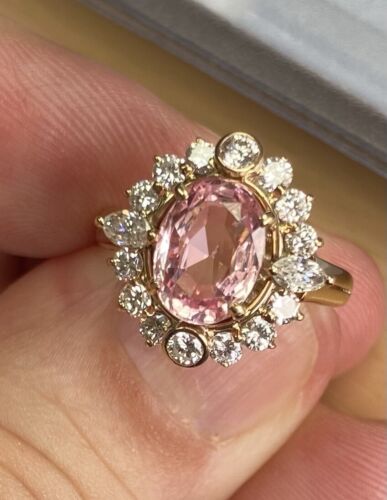 Sensational Unheated 2.19ct Padparadscha Sapphire & Diamond Ring AIGS