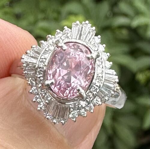 Sensational Unheated 3.18ct Padparadscha Sapphire & Diamond Ring AIGS