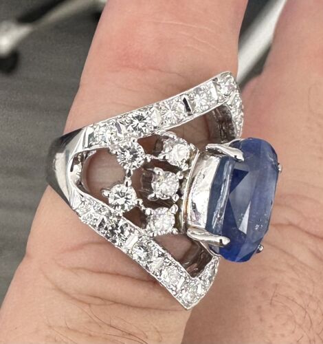 Magnificent Unheated Burma 7.28ct Cornflower Blue Sapphire Ring Lotus