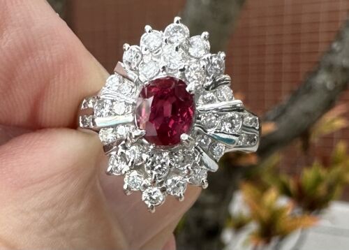 A Magnificent Unheated Burma 1.36ct Pigeon’s Blood Ruby & Dia Ring GRS