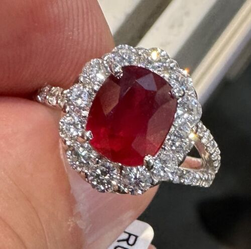 Sensational Unheated No Heat 3.00ct Pigeon’s Blood Ruby Ring GRS