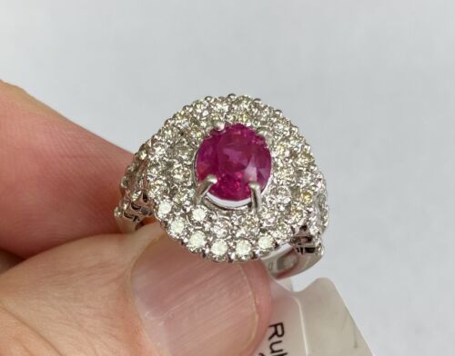 Beautiful Unheated 2.79ct Burma Ruby & Diamond Ring Lotus Certificate