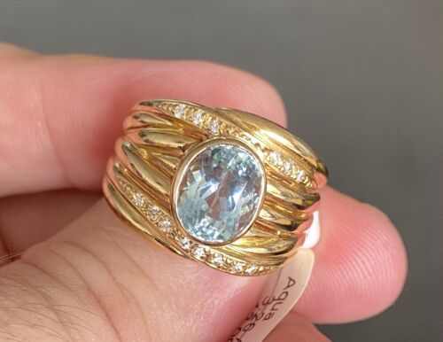 Beautiful Unisex Brazil 3.26ct Aquamarine 18k Ring