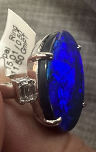 Immense 15.01ct Australian Black Opal & Diamond Platinum Ring