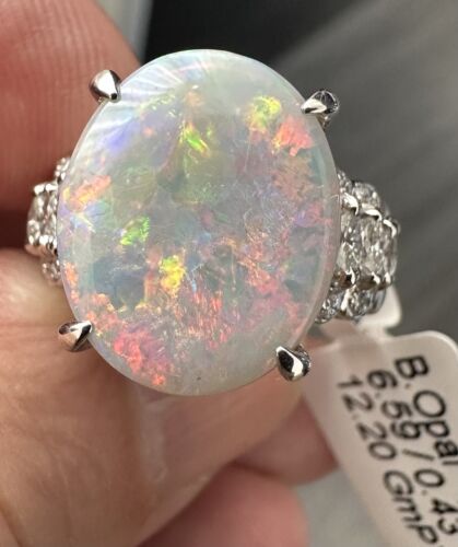 Magnificent 6.59ct Australian Semi Black /Grey Opal & Diamond Platinum