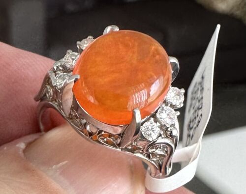 Delightful 5.00ct Mexican Fire Opal & Diamond Platinum Ring