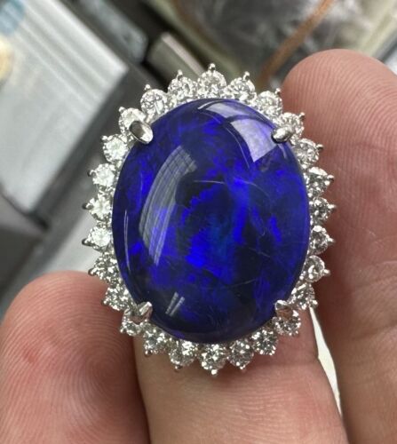 Magnificent 15.75ct Australian Black Opal & Diamond Platinum Ring