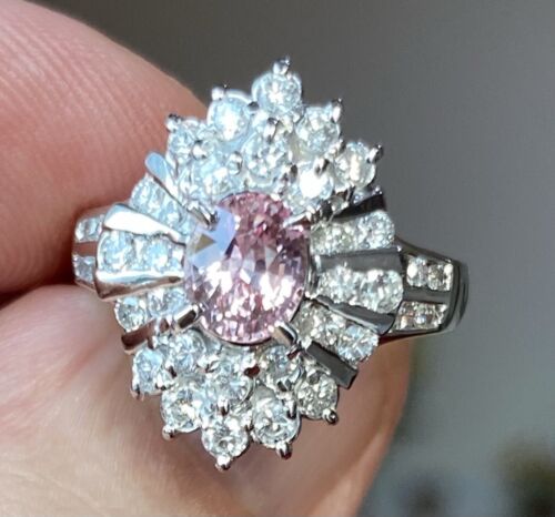 Sensational Unheated 1.05ct Padparadscha Sapphire & Diamond Ring GIA