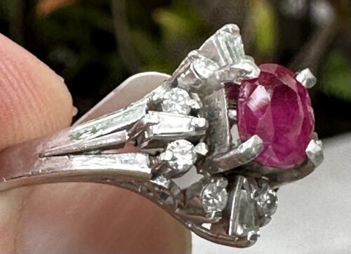 An Exquisite Unheated No Heat 1.11ct Burma Ruby & Diamond Plat Ring