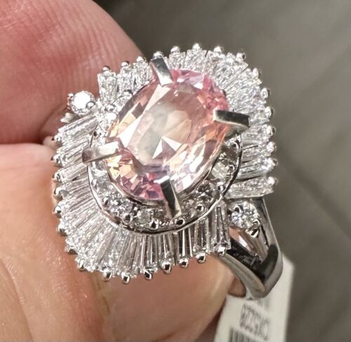 A Delightful 1.49ct Padparadscha Sapphire & Diamond Platinum Ring AIGS