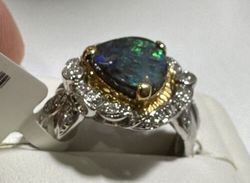 Exquisite 3.75ct Australian Black Opal & Diamond Platinum/18k Ring