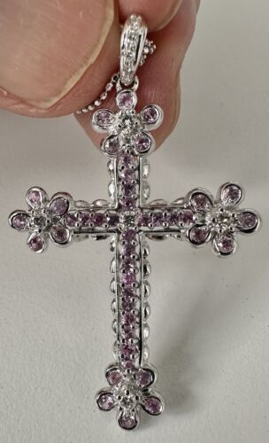 An Exquisite Pink Sapphire & Diamond Cross Platinum Pendant & Chain