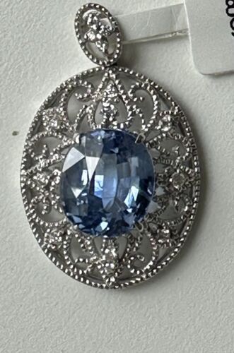 A Wonderful 8.00ct  Sri Lanka Sapphire & Diamond 18k Pendant