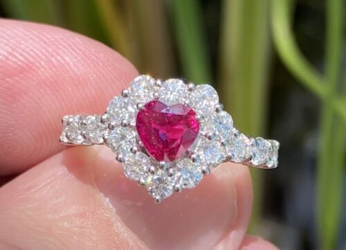 A Magnificent Unheated No Heat 1.02ct Burma Ruby & Diamond Ring GIA