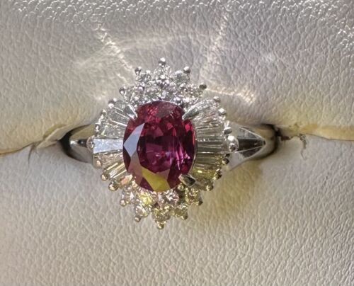 An Exquisite Unheated No Heat 1.11ct Thai Ruby & Diamond Platinum Ring