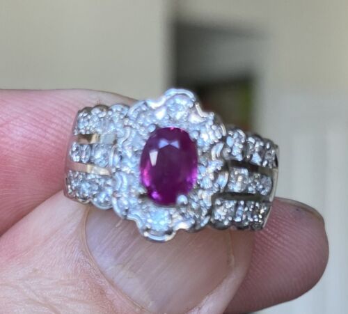 Beautiful Unheated No Heat 1.01ct Burma Ruby & Diamond Ring GIA