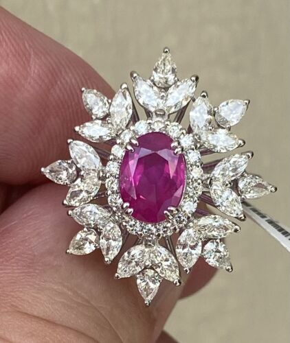 Beautiful Unheated No Heat 2.20ct Burma Ruby & Diamond Ring GIA Cert