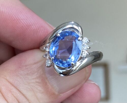 Sensational Unheated 3.91ct Blue Sapphire Platinum & Diamond Ring GIA