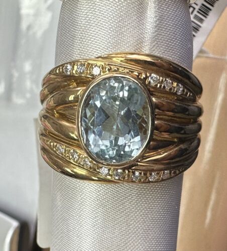 Beautiful Unisex Brazil 3.26ct Aquamarine 18k Ring