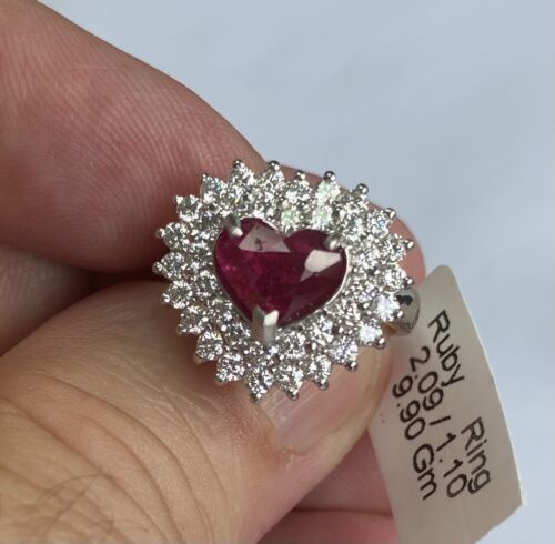 Wonderful Unheated 2.09ct Burma Ruby & Diamond Plat Ring Lotus Cert