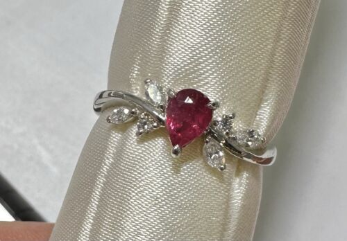 A Rare & Delightful Red Beryl/Bixbite Diamond Platinum Ring