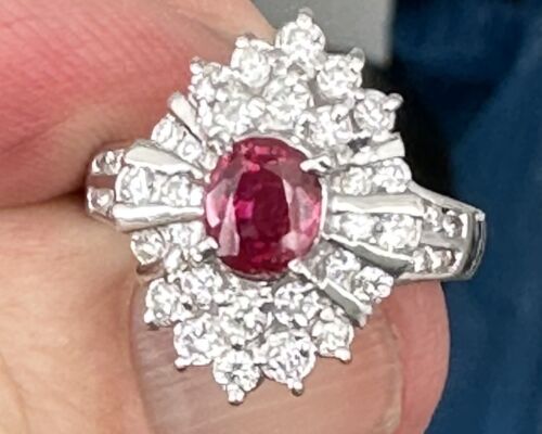 A Magnificent Unheated Burma 1.36ct Pigeon’s Blood Ruby & Dia Ring GRS