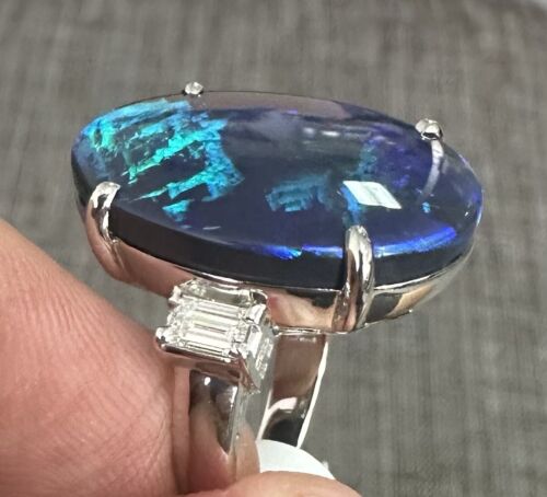 Immense 15.01ct Australian Black Opal & Diamond Platinum Ring