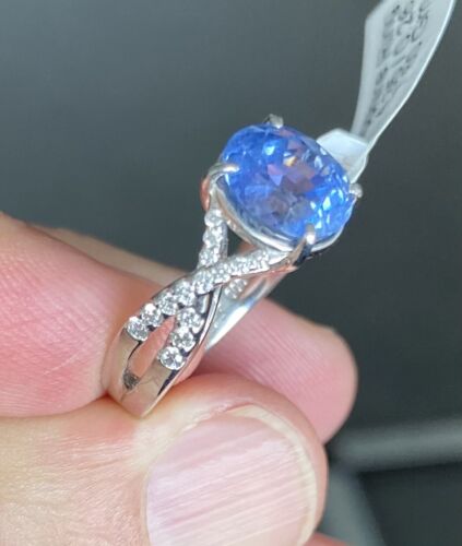 Sensational Unheated 4.35ct Blue Sapphire Platinum & Diamond Ring