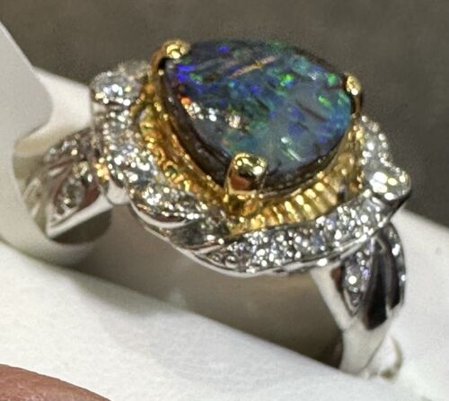 Exquisite 3.75ct Australian Black Opal & Diamond Platinum/18k Ring