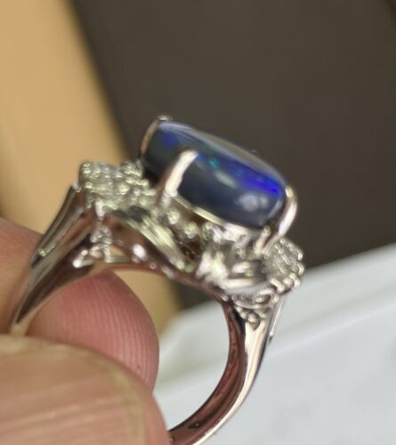 Exquisite 4.98ct Australian Black Opal & Diamond Platinum Ring